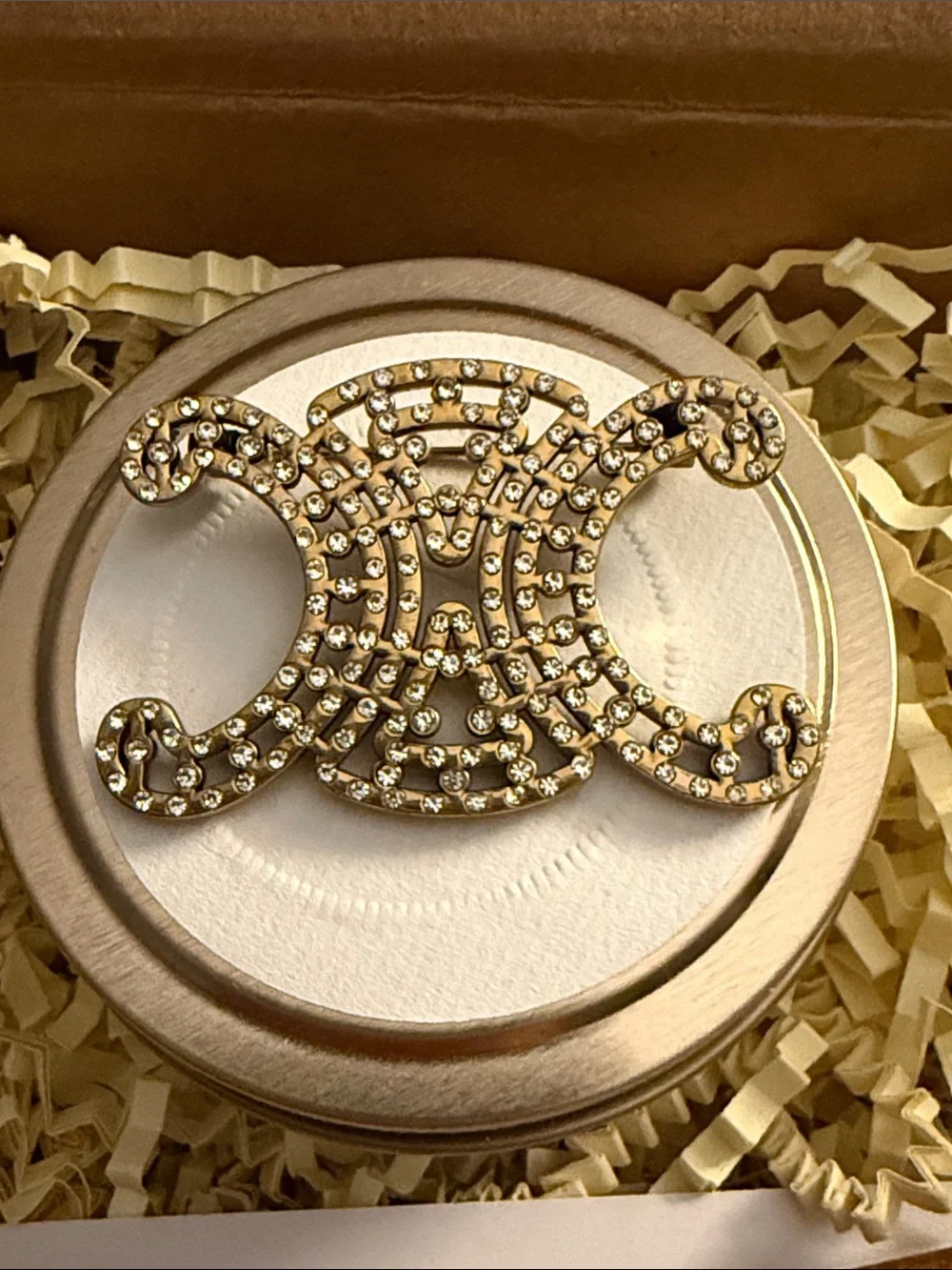 Fashion Jewelry Gold Crystal Double-Scroll Brooch